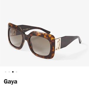 NWT Jimmy Choo Gaya Tortoise Sunglasses, Gold Hardware + Case